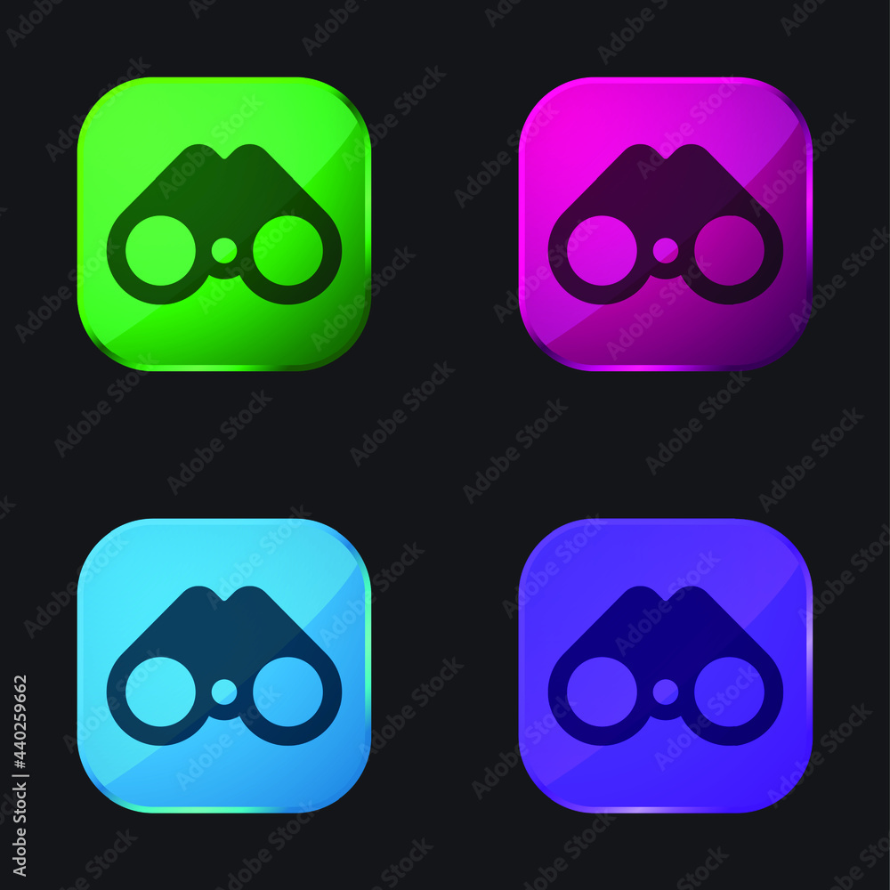 Binoculars four color glass button icon Binoculars four color glass button icon