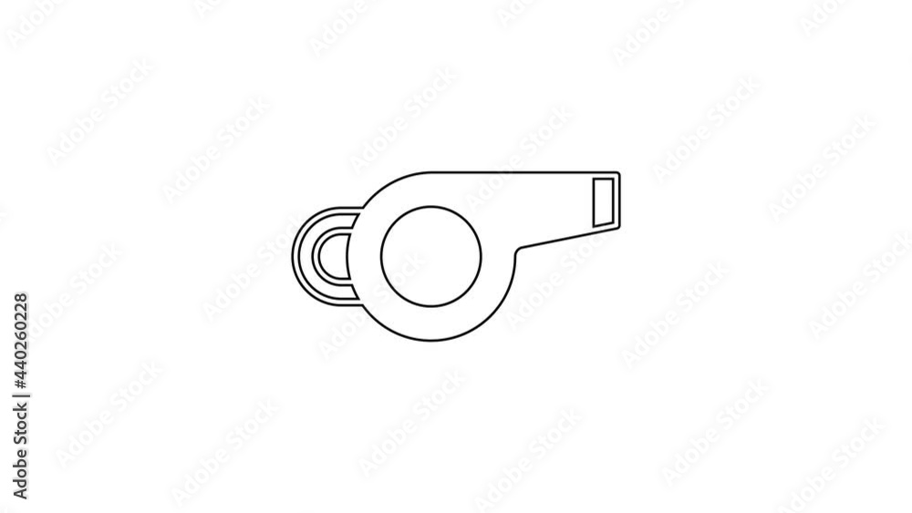 Black line Whistle icon isolated on white background. Referee symbol. Fitness and sport sign. 4K Video motion graphic animation Black line Whistle icon isolated on white background. Referee symbol. Fitness and sport sign. 4K Video motion graphic animation