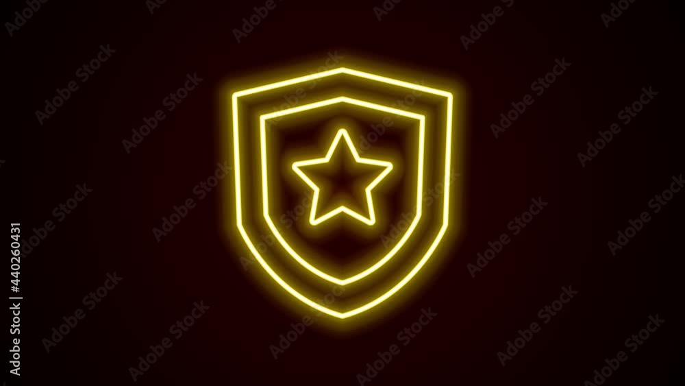Glowing neon line Police badge icon isolated on black background. Sheriff badge sign. 4K Video motion graphic animation Glowing neon line Police badge icon isolated on black background. Sheriff badge sign. 4K Video motion graphic animation
