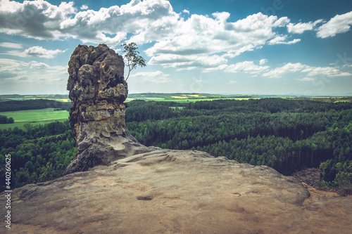 The rock formation with a beautiful view of the surroundings is also known as Čapská palice. photo