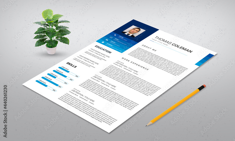 CV / resume design template blue color minimalist vector - modern ...