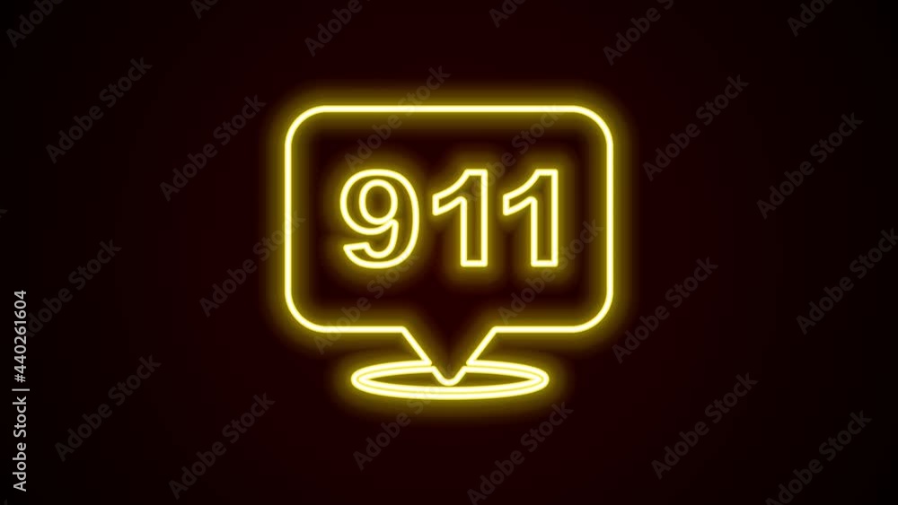 Glowing neon line Telephone with emergency call 911 icon isolated on black background. Police, ambulance, fire department, call, phone. 4K Video motion graphic animation Glowing neon line Telephone with emergency call 911 icon isolated on black background. Police, ambulance, fire department, call, phone. 4K Video motion graphic animation