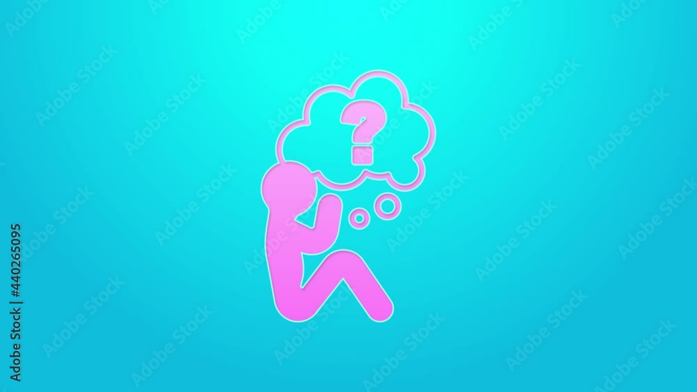Pink line Human head with question mark icon isolated on blue background. 4K Video motion graphic animation Pink line Human head with question mark icon isolated on blue background. 4K Video motion graphic animation