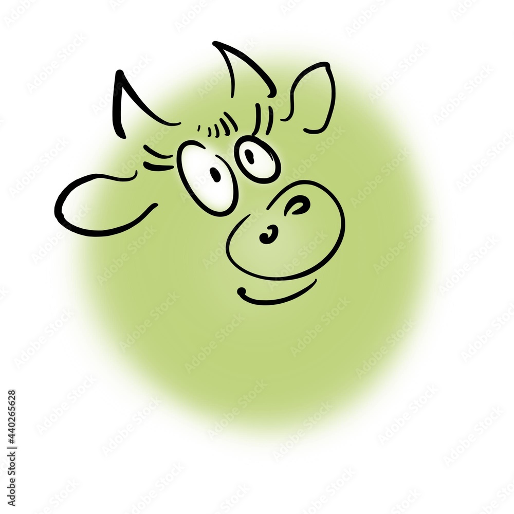 Obraz premium Smiling cow on green background