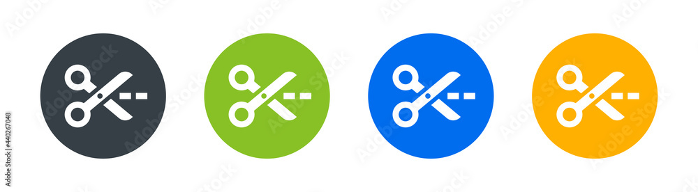 Set of scissors with cut lines icon vector illustration. Set of scissors with cut lines icon vector illustration.