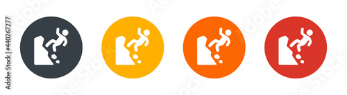 Person slip and falling off the cliff icon. Danger cliff edge warning sign. Vector illustration