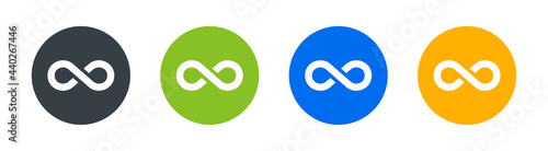 Infinity icon on round sign. Forever symbol isolated on white.