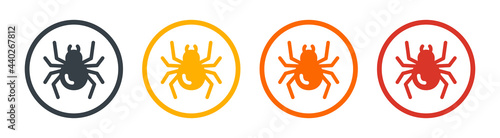Spider symbol on circle button graphic design. Arachnid vector icon.
