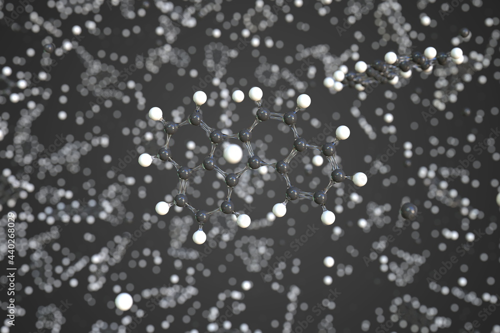 Molecule of benzo(j)fluoranthene, conceptual molecular model. Conceptual 3d rendering Molecule of benzo(j)fluoranthene, conceptual molecular model. Conceptual 3d rendering