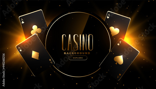 glowing golden black playing cards casino background design