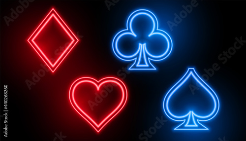 casino card suit symbols in neon colors