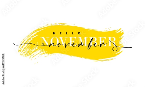 Hello November card. One line. Lettering poster with text. Vector EPS 10. Isolated on white background
