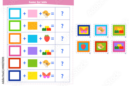  Logic game for children. Fold the elements and choose the answer from the options