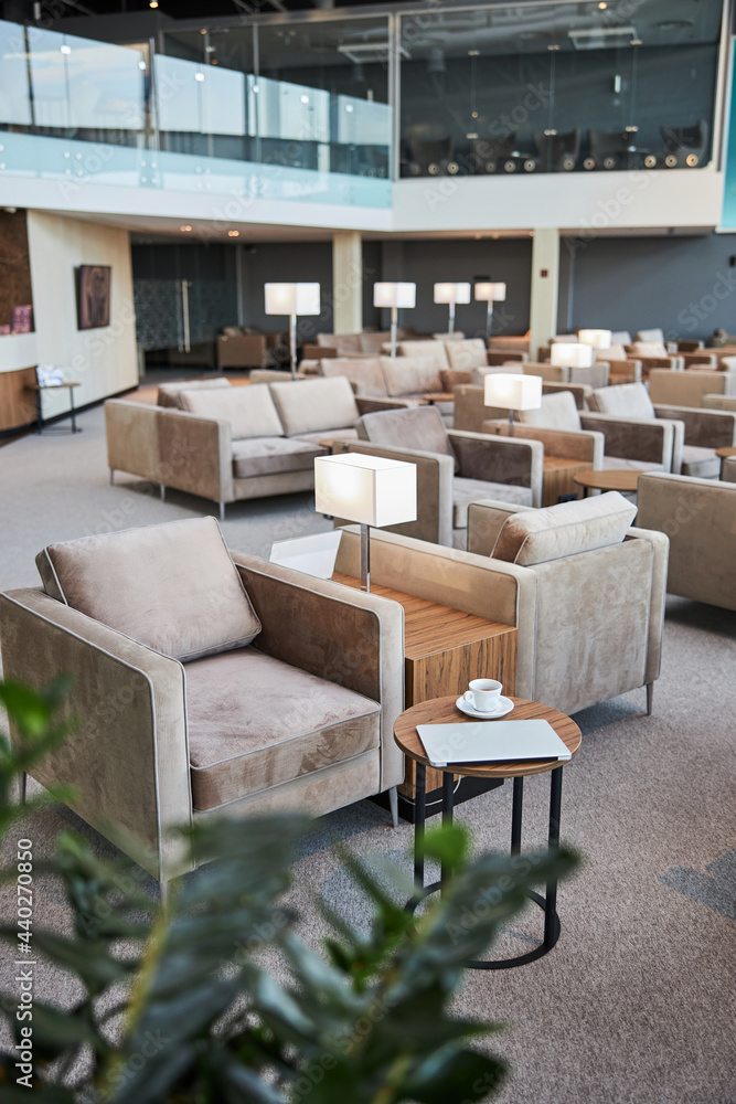 International airport lounge zone ready to welcome the visitors