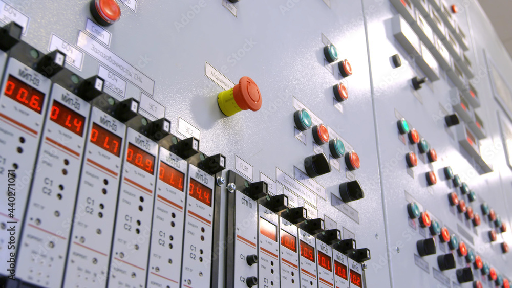 New modern industry control panel with buttons sensors and switches. New modern industry control panel with buttons sensors and switches.