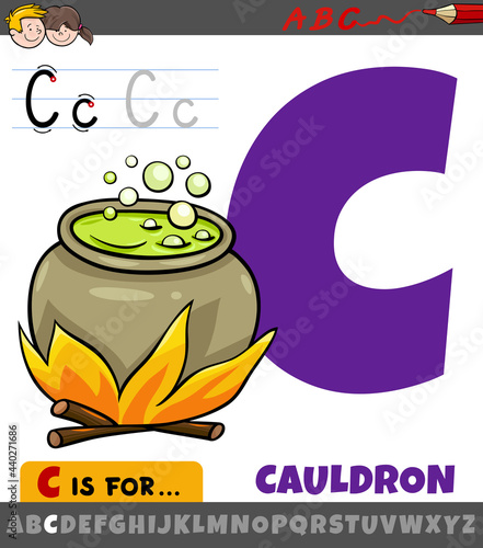 letter C from alphabet with cartoon cauldron object