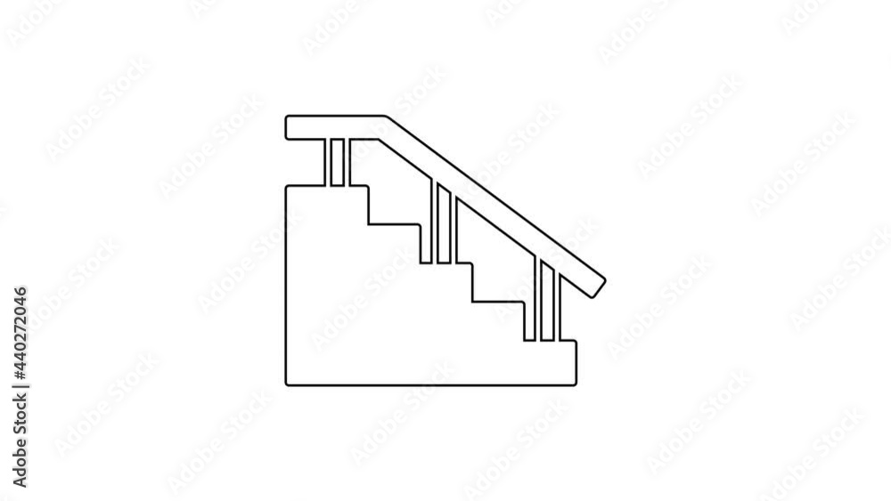 Black line Skateboard stairs with rail icon isolated on white background. 4K Video motion graphic animation Black line Skateboard stairs with rail icon isolated on white background. 4K Video motion graphic animation