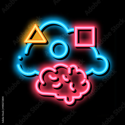 dementia brain figures neon light sign vector. Glowing bright icon dementia brain figures sign. transparent symbol illustration
