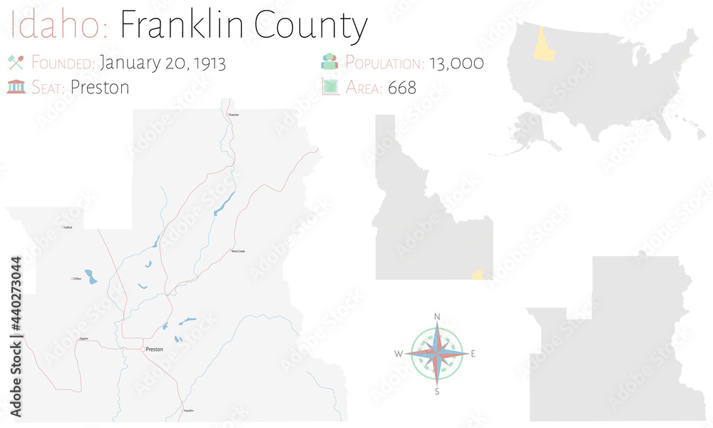 Large and detailed map of Franklin county in Idaho, USA.