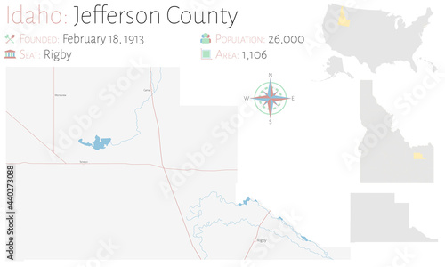 Large and detailed map of Jefferson county in Idaho, USA.