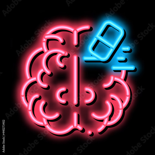 brain mind erase eraser neon light sign vector. Glowing bright icon brain mind erase eraser sign. transparent symbol illustration
