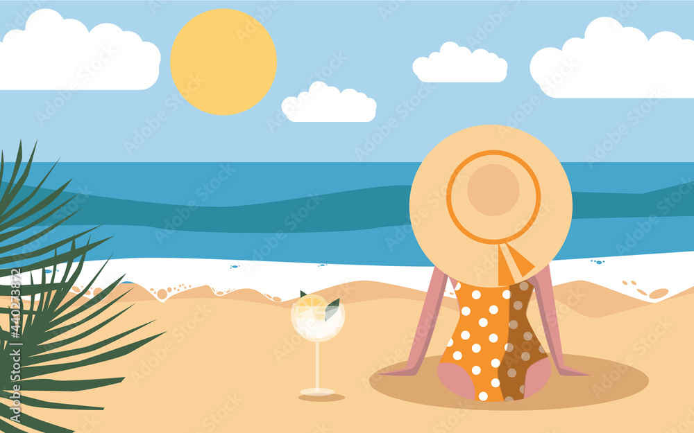 Summer collection illustration about vacation close to sea.