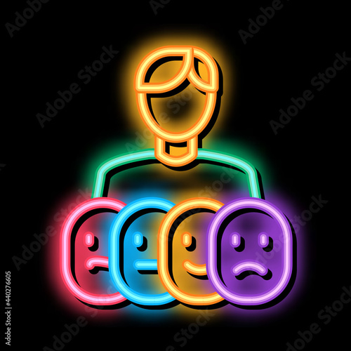human deepfake many faces neon light sign vector. Glowing bright icon human deepfake many faces sign. transparent symbol illustration