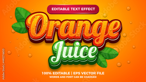 fresh orange juice editable text style effect illustrator. vector design template