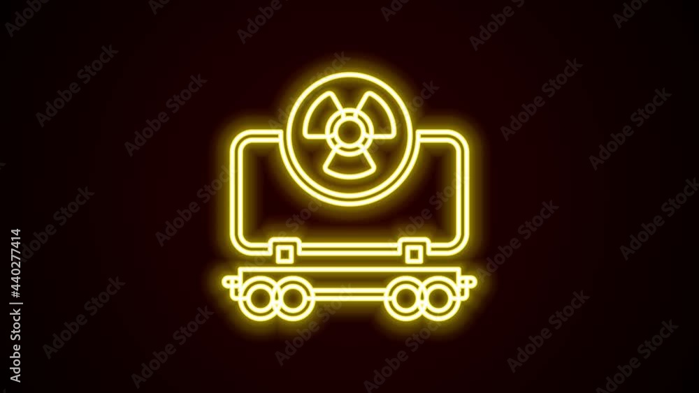 Glowing neon line Radioactive cargo train wagon icon isolated on black background. Freight car. Railroad transportation. 4K Video motion graphic animation Glowing neon line Radioactive cargo train wagon icon isolated on black background. Freight car. Railroad transportation. 4K Video motion graphic animation
