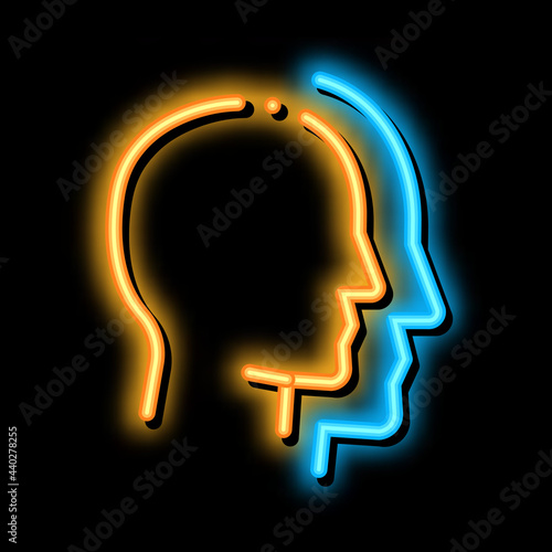 human head copy silhouette neon light sign vector. Glowing bright icon human head copy silhouette sign. transparent symbol illustration