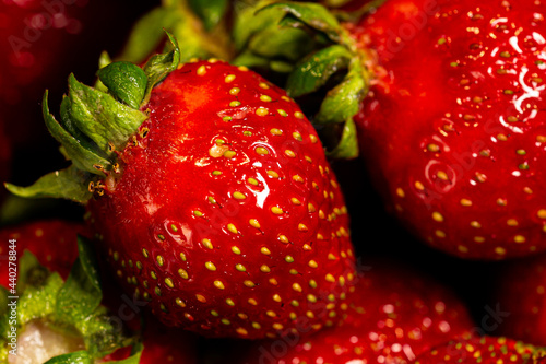 Ripe red strawberry. Close-up. Macro