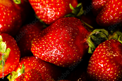 Ripe red strawberry. Close-up. Macro