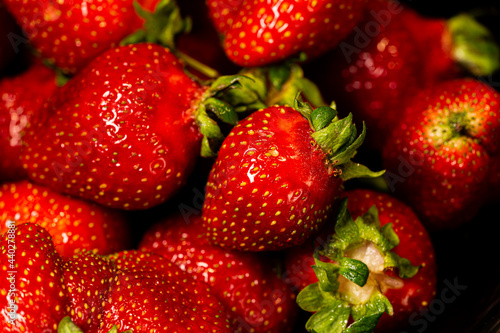 Ripe red strawberry. Close-up. Macro