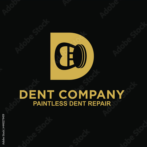 icon combining the letter d with a tool to repair a dented car, a logo template for a dented car repair service with a name starting with the letter d. 