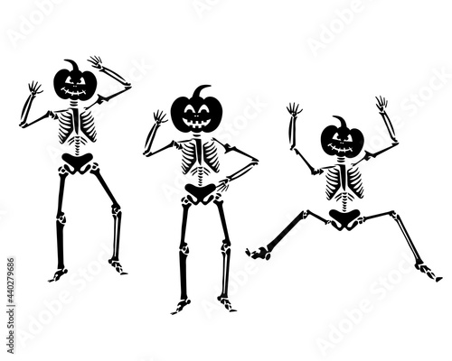 Halloween skeleton pumpkin illustration
