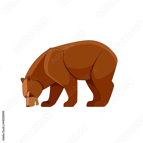 Bear feeding on berries. Cartoon flat vector illustration isolated on white background