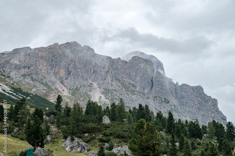 Corvara - August 2020: view of dolomiti from passo Falzarego near Cortina d'Ampezzo
