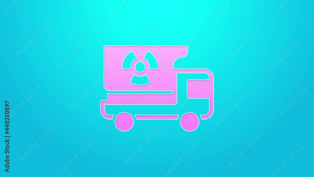 Pink line Truck with radiation materials icon isolated on blue background. 4K Video motion graphic animation Pink line Truck with radiation materials icon isolated on blue background. 4K Video motion graphic animation
