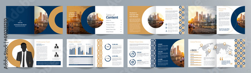 Corporate business presentation guide brochure template, Annual report, 16 page minimalist flat geometric business brochure design template, A4 size.