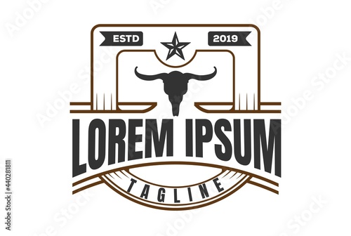 Vintage Retro Texas Bison Bull Longhorn Skull Logo Design Vector