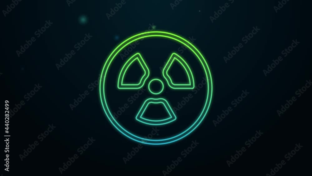 Glowing neon line Radioactive icon isolated on black background. Radioactive toxic symbol. Radiation hazard sign. 4K Video motion graphic animation Glowing neon line Radioactive icon isolated on black background. Radioactive toxic symbol. Radiation hazard sign. 4K Video motion graphic animation