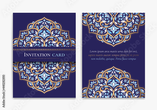 Luxury invitation card design with vector paisley pattern. Vintage ornament template. Can be used for background and wallpaper. Elegant and classic vector elements great for decoration.