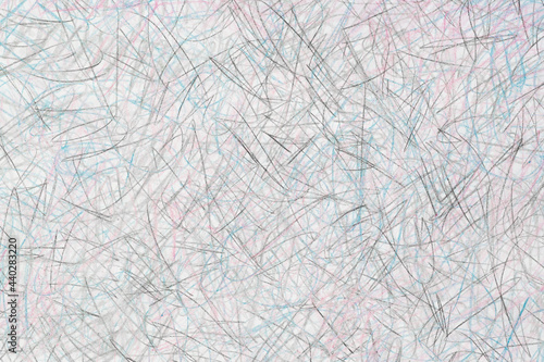 gray and blue crayon doodles on white paper background