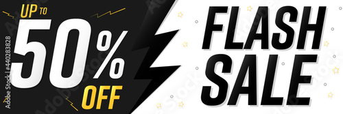 Flash Sale up to 50% off, poster design template, discount banner, vector illustration