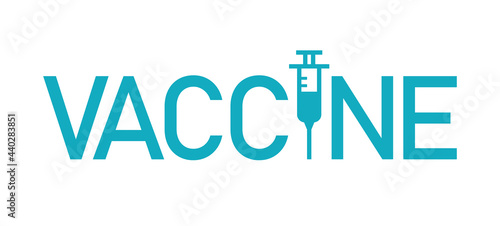 Vaccine text logo template with syringe instead of the letter i, Medical treatment injection, Flat simple font design, Isolated on white background, Vector illustration