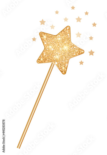 Magic golden glitter wand with magic stars.  photo