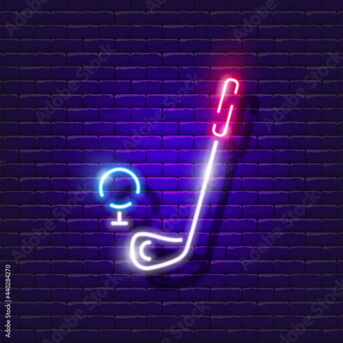 Golf club neon icon. Outdoor activities. Golf glowing sign. Sports concept.