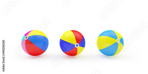 Three striped beach balls on white. 3d illustration