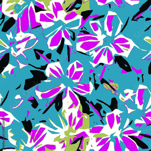 Modern minimalist abstract tropical wild plants leaves and florals illustration pattern. Creative collage contemporary seamless pattern. Fashionable template for design. Bohemian style.