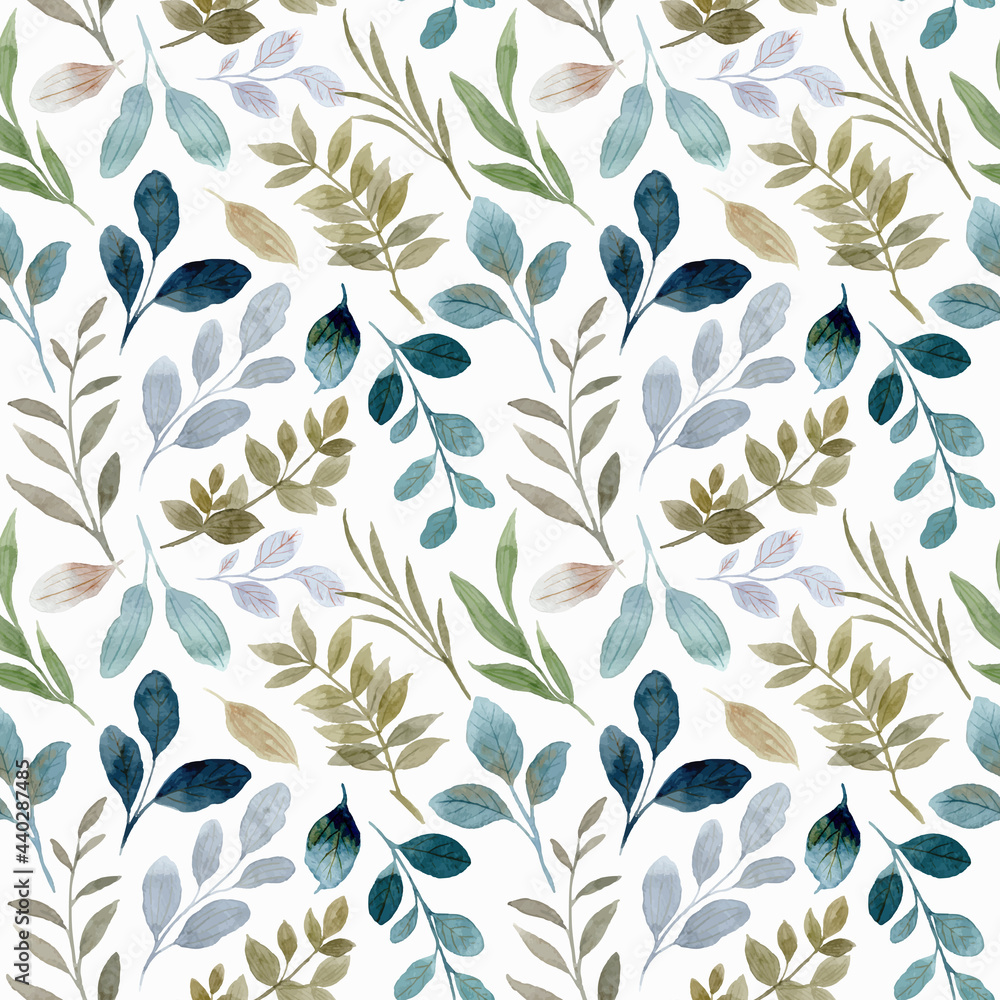 Seamless pattern of green leaf watercolor